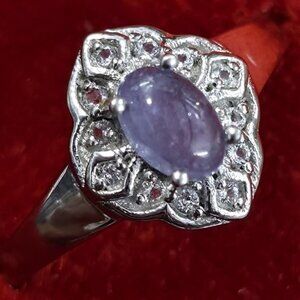 Silver Tanzanite White Topaz(0.4ct) Rhodium Plated Ring Size 7